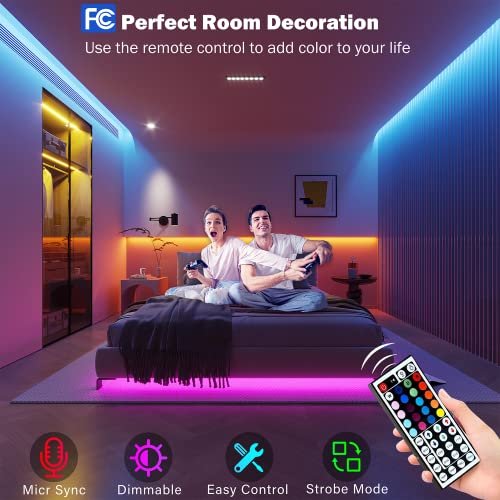 100ft RGB LED Strip Lights with Music Sync & App Control