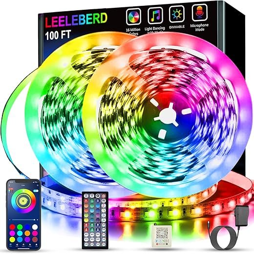 100ft RGB LED Strip Lights with Music Sync & App Control