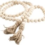 58in Rustic Farmhouse Wood Bead Garland with Tassels