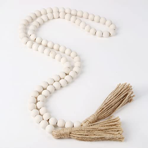 58in Rustic Farmhouse Wood Bead Garland with Tassels