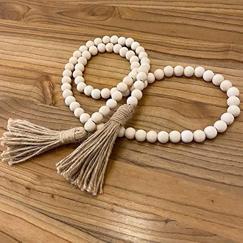 58in Rustic Farmhouse Wood Bead Garland with Tassels