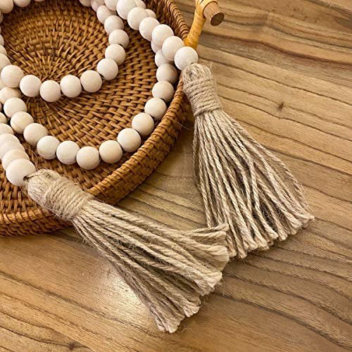 58in Rustic Farmhouse Wood Bead Garland with Tassels