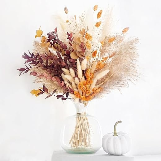 Boho Fall Decor: Fluffy Orange Pampas Grass Bouquet