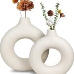 Chic White Ceramic Vases for Modern Home Decor (2pcs)