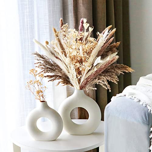Chic White Ceramic Vases for Modern Home Decor (2pcs)