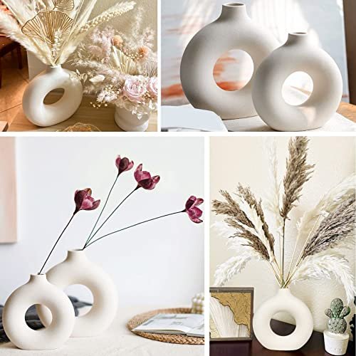 Chic White Ceramic Vases for Modern Home Decor (2pcs)