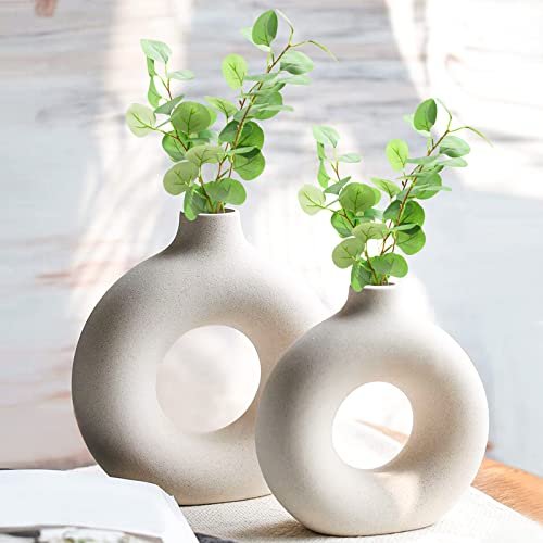 Chic White Ceramic Vases for Modern Home Decor (2pcs)
