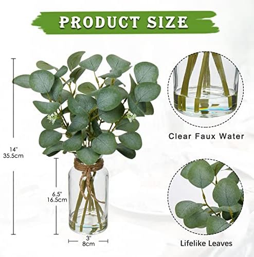 Elegant 14" Faux Eucalyptus in Glass Vase Décor