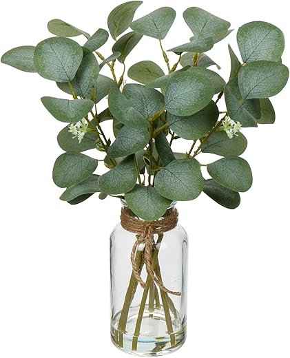 Elegant 14" Faux Eucalyptus in Glass Vase Décor