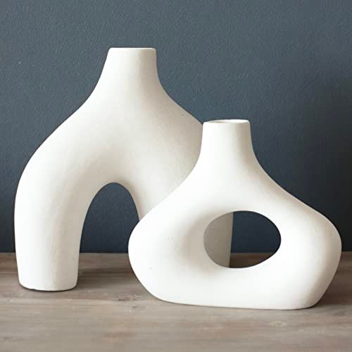 Nordic White Ceramic Donut Vases - Set of 2