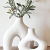 Nordic White Ceramic Donut Vases - Set of 2