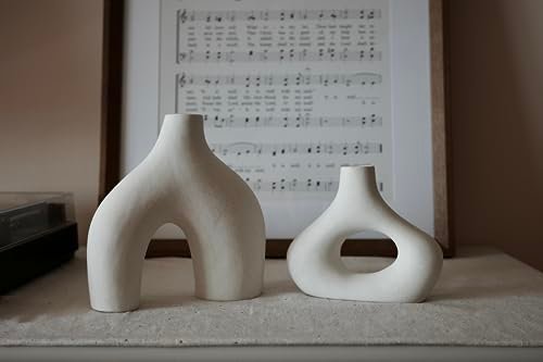 Nordic White Ceramic Donut Vases - Set of 2