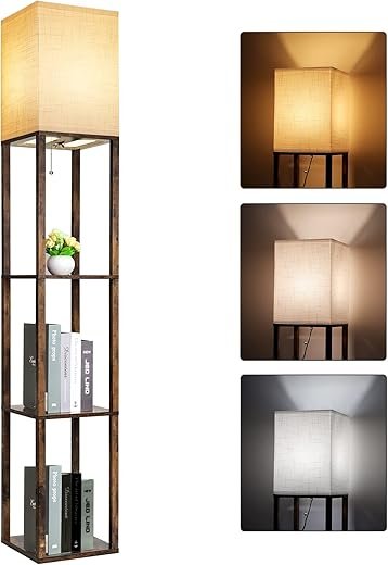 RUNTOP Modern Floor Lamp with Shelves & Adjustable Light