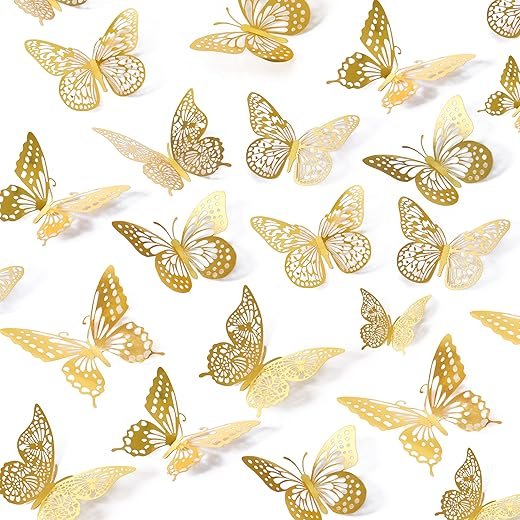 SAOROPEB 3D Gold Butterfly Wall Decor - 48 Pcs