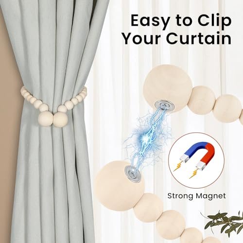 Stylish Magnetic Curtain Tiebacks - Boho Wood Bead Design