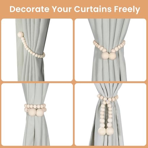Stylish Magnetic Curtain Tiebacks - Boho Wood Bead Design