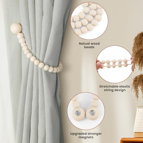 Stylish Magnetic Curtain Tiebacks - Boho Wood Bead Design