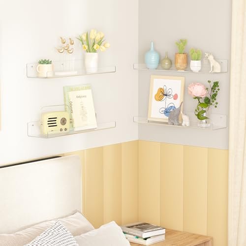 Upsimples 4 Pack Clear Floating Shelves for Any Room