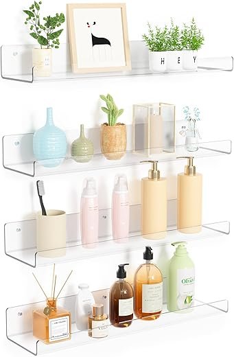 Upsimples 4 Pack Clear Floating Shelves for Any Room