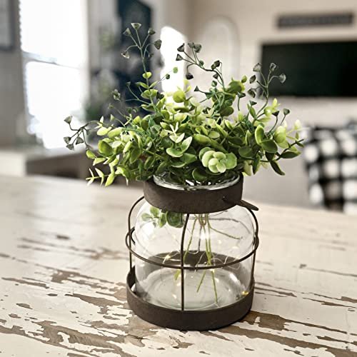 Vintage Glass Farmhouse Vase & Rustic Lantern Decor